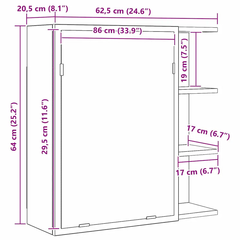 Bathroom Mirror Cabinet with Door Black Oak 62,5 x 20,5 x 64 cm