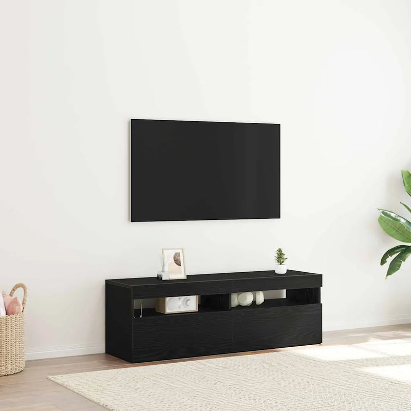 TV Cabinet with LED Black Oak 120 x 35 x 40 cm Engineered Wood