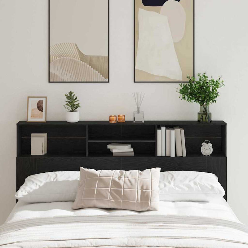 vidaXL Headboard Cabinet Black Oak 180 x 19 x 103,5 cm Engineered Wood