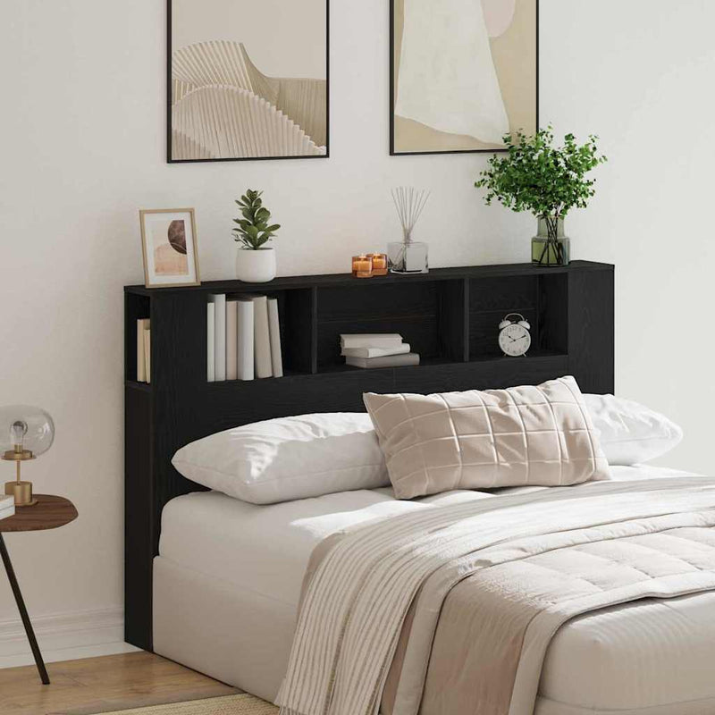 vidaXL Headboard Cabinet with Shelf Black Oak 120 x 18.5 x 102.5 cm