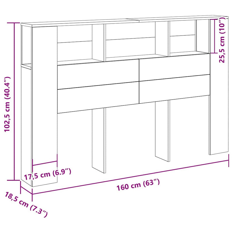vidaXL Headboard Cabinet with Shelf Black Oak 120 x 18.5 x 102.5 cm