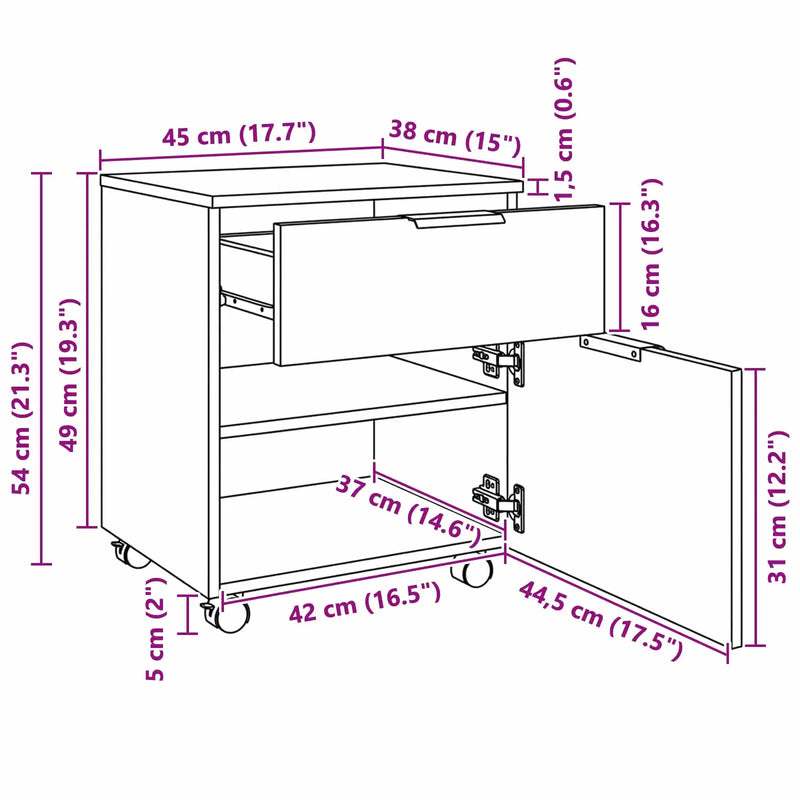 File Cabinet Black Oak 45 x 38 x 54 cm Engineered Wood