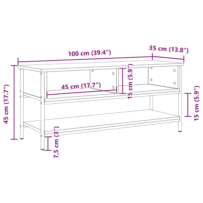 vidaXL TV Cabinet Black oak 100 x 35 x 45 cm Engineered wood