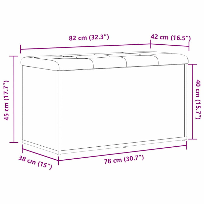 vidaXL Storage Bench Black Oak 82 x 42 x 45 cm Engineered Wood