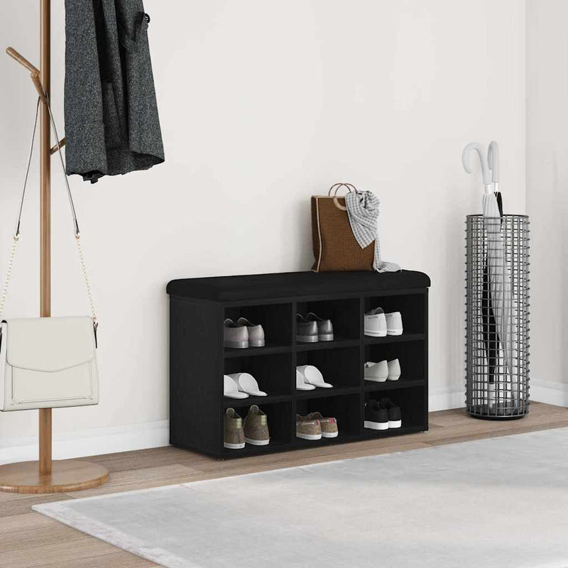 vidaXL Shoe Bench with Storage Black 80 x 30 x 48 cm Engineered wood