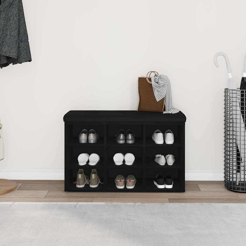vidaXL Shoe Bench with Storage Black 80 x 30 x 48 cm Engineered wood