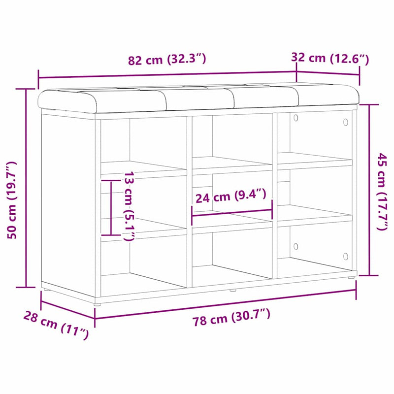 vidaXL Shoe Bench with Storage Black 80 x 30 x 48 cm Engineered wood