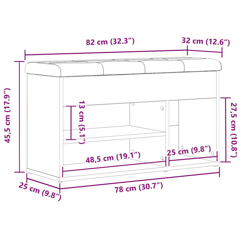 vidaXL Shoe Bench with Storage Black 80 x 30 x 45 cm Engineered wood
