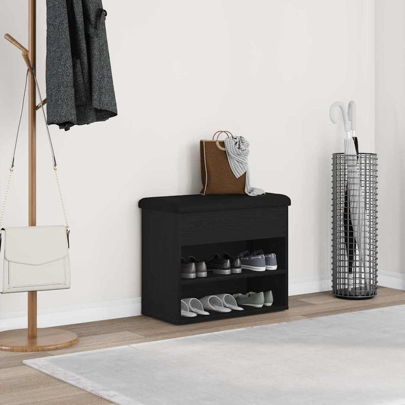 vidaXL Shoe Bench with Storage Black 60 x 30 x 48 cm Engineered wood