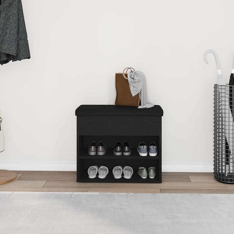 vidaXL Shoe Bench with Storage Black 60 x 30 x 48 cm Engineered wood