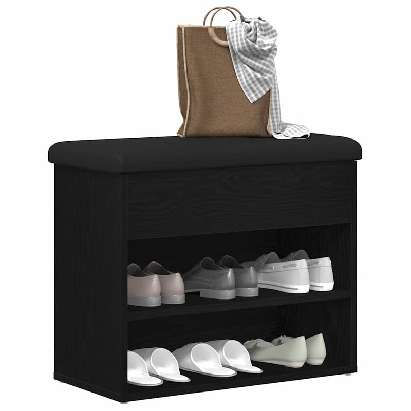 vidaXL Shoe Bench with Storage Black 60 x 30 x 48 cm Engineered wood