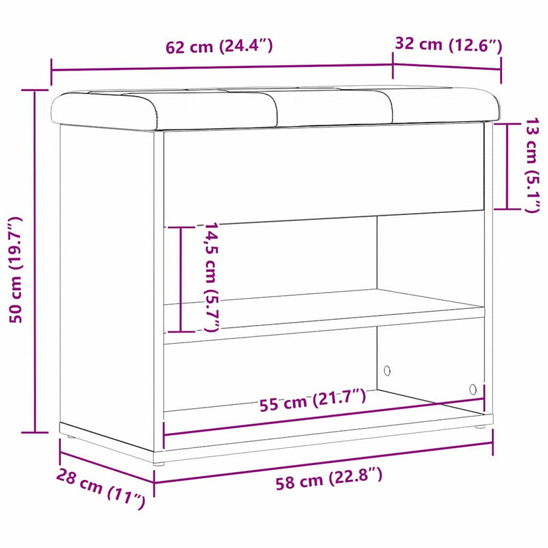 vidaXL Shoe Bench with Storage Black 60 x 30 x 48 cm Engineered wood