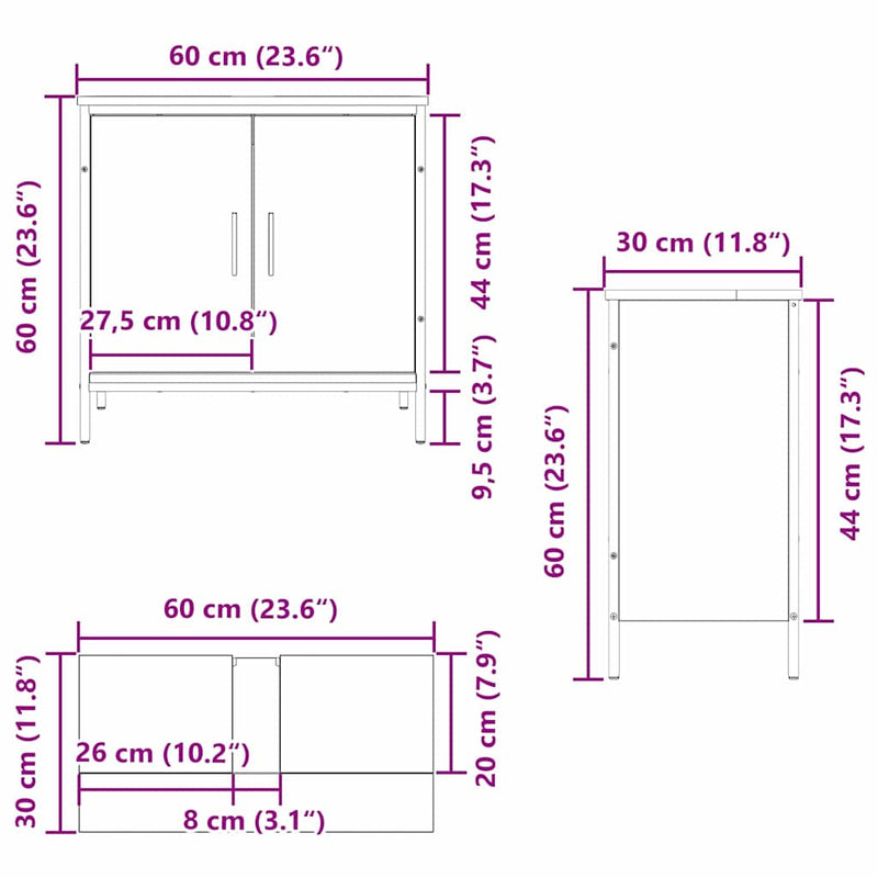 vidaXL Bathroom Sink Cabinet Black Oak 60 x 30 x 60 cm Engineered Wood