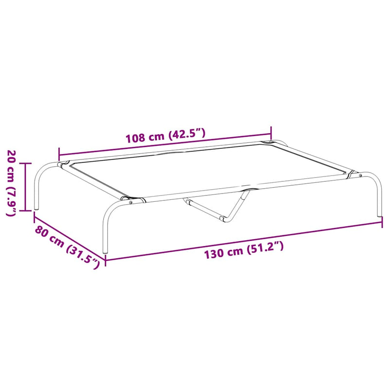 vidaXL Elevated Dog Bed Black 130x80x20 cm Textilene and Steel
