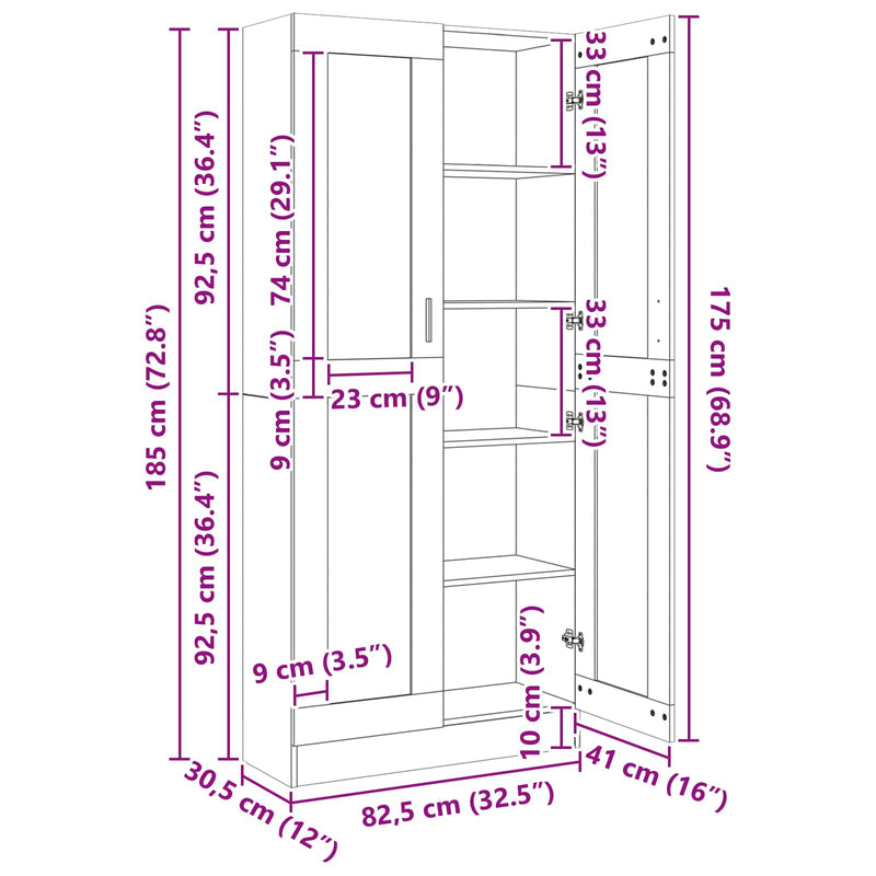 Book Cabinet 4-Tier 82,5 x 30,5 x 185 cm Engineered Wood