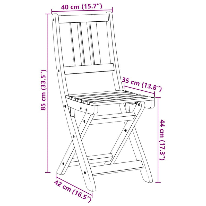 vidaXL Garden Chair Folding 2 pcs Oil Natural 40 x 42 x 85 cm