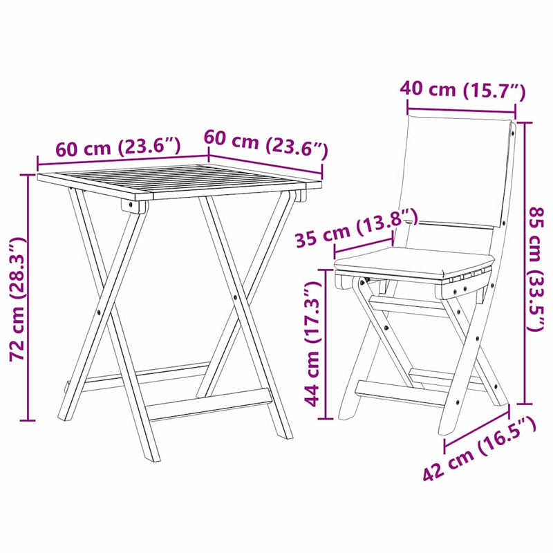 vidaXL Bistro Set Folding 3 pcs Oil Natural Solid Acacia Wood