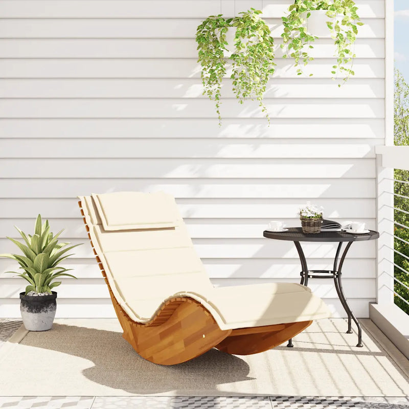 Rocking Sun Lounger with Cushion Solid Wood Acacia