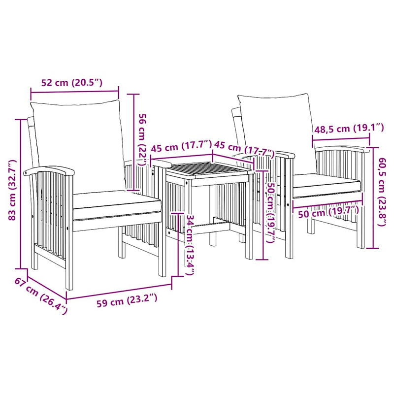 vidaXL Garden Sofa Set 3 pcs Oil Natural Solid Acacia Wood