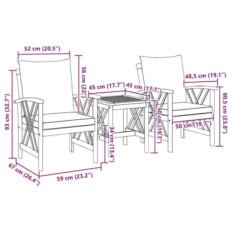 vidaXL Garden Sofa Set 3 pcs Oil Natural Solid Acacia Wood