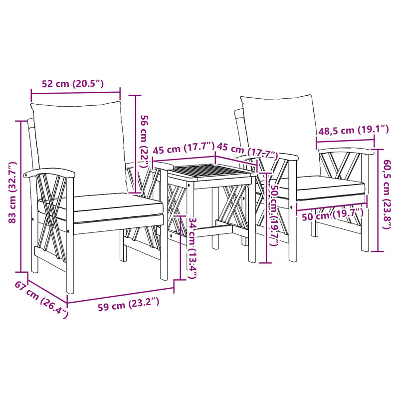 vidaXL Garden Sofa Set 3 pcs Oil Natural Solid Acacia Wood