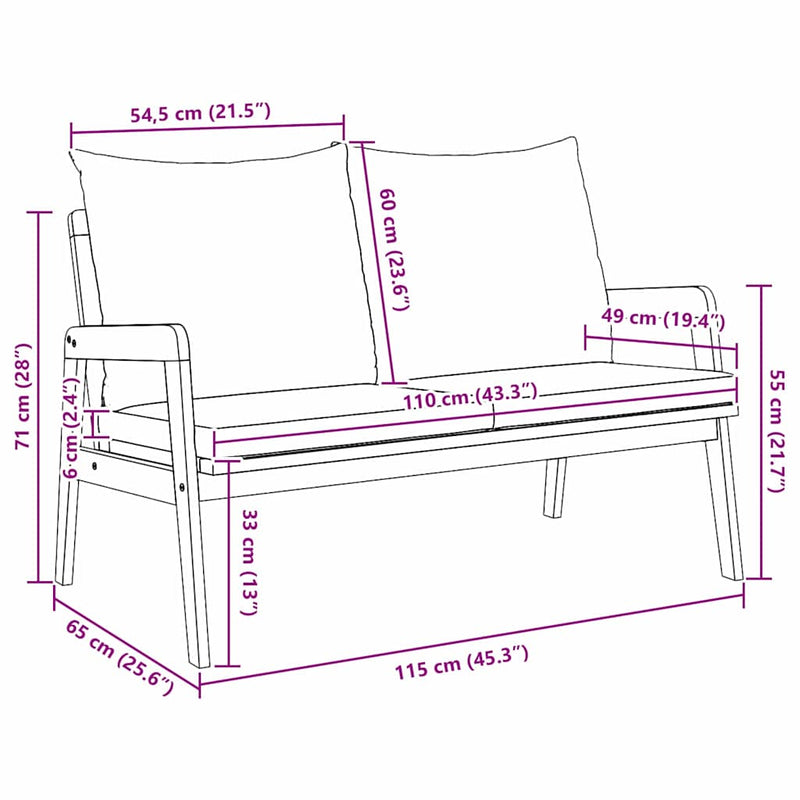 Garden Bench with Cushion Oil Natural Solid Acacia Wood