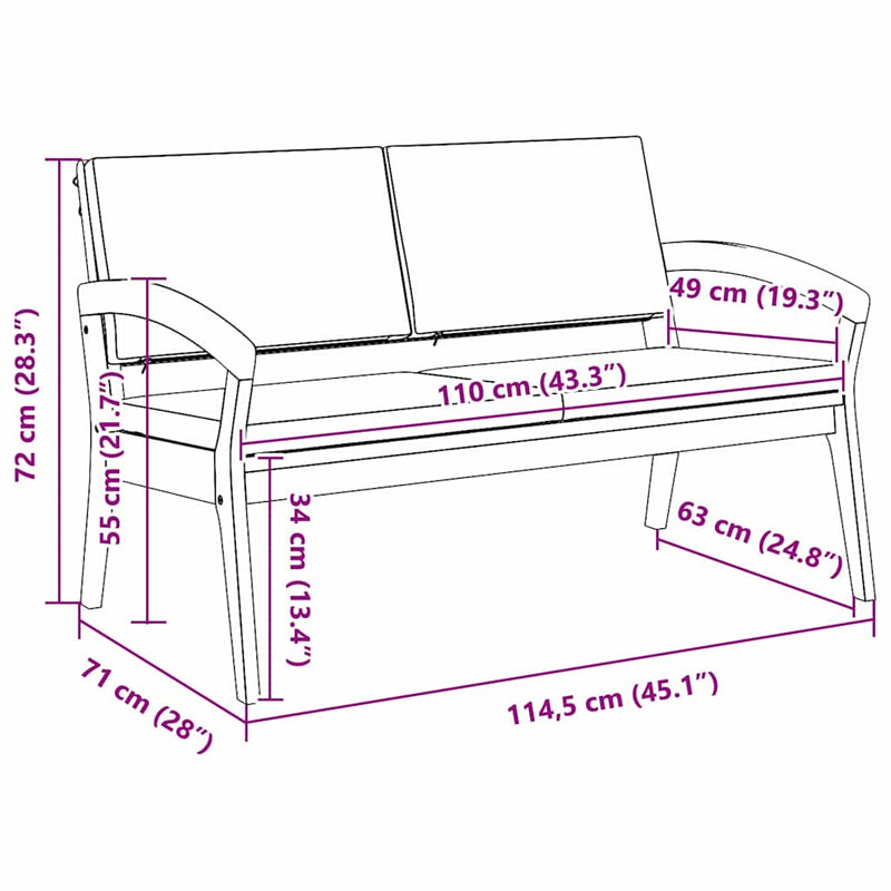 vidaXL Garden Bench with Cushion Brown Solid Acacia wood