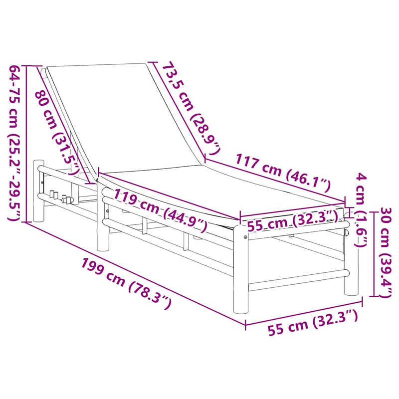 vidaXL Sun Lounger with Cushions 55x199x30 cm Bamboo