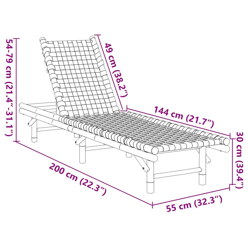 vidaXL Sun Lounger with Black Woven Webbing 55x200x30 cm Bamboo