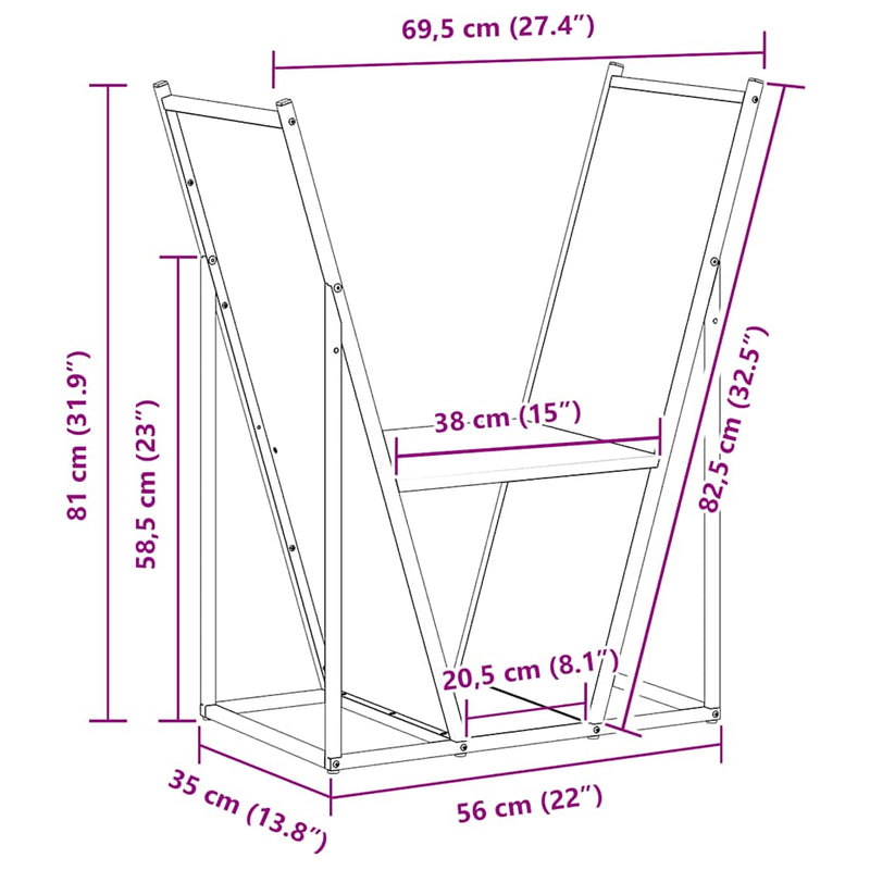 vidaXL Firewood Rack Black 69.5x35x81 cm Cold-rolled steel
