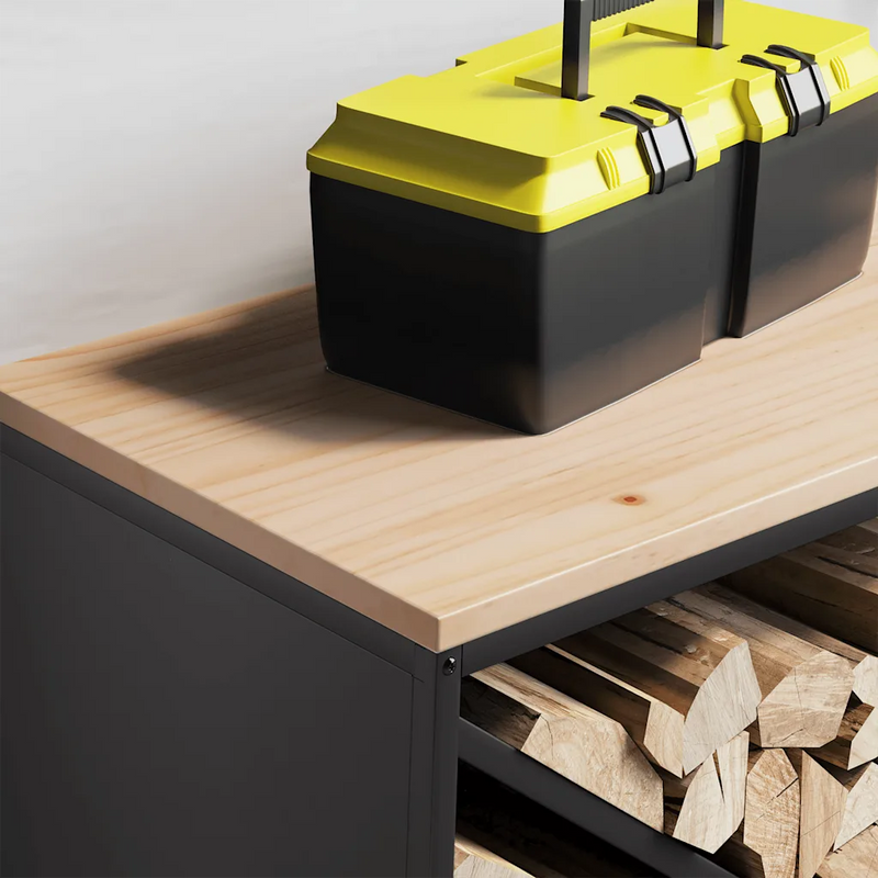 Firewood Rack with Wooden Top Black 100.5x35.5x40 cm