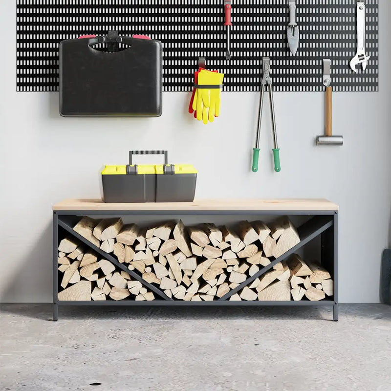 Firewood Rack with Wooden Top Anthracite 100.5x35.5x40 cm