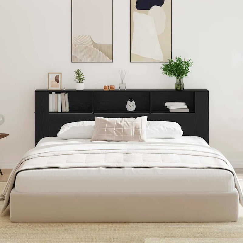Headboard Cabinet with Shelf Black Oak 220 x 18.5 x 102.5 cm