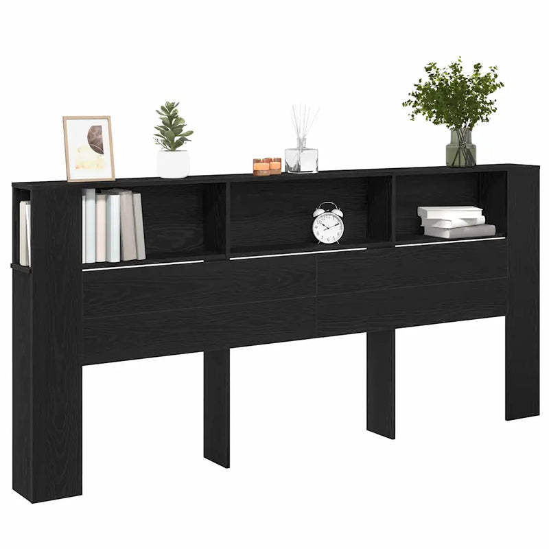 Headboard Cabinet with Shelf Black Oak 220 x 18.5 x 102.5 cm