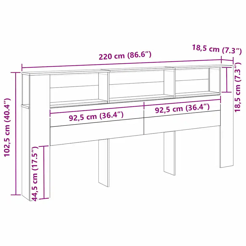 Headboard Cabinet with Shelf Black Oak 220 x 18.5 x 102.5 cm