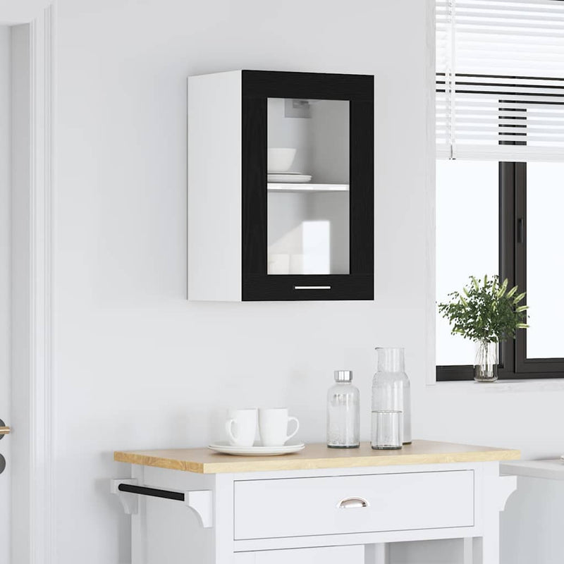 vidaXL Hanging Glass Cabinet Black Oak 40x31x60 cm Engineered Wood
