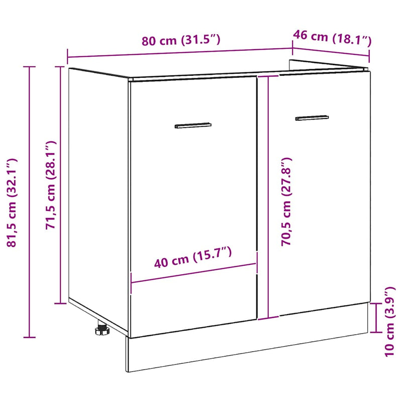 vidaXL Sink Bottom Cabinet Black Oak 80x46x81.5 cm Engineered Wood