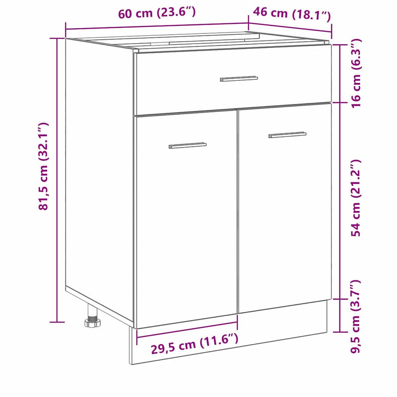 vidaXL Hanging Cabinet with Drawer Riga Black Oak 60 x 46 x 81,5 cm