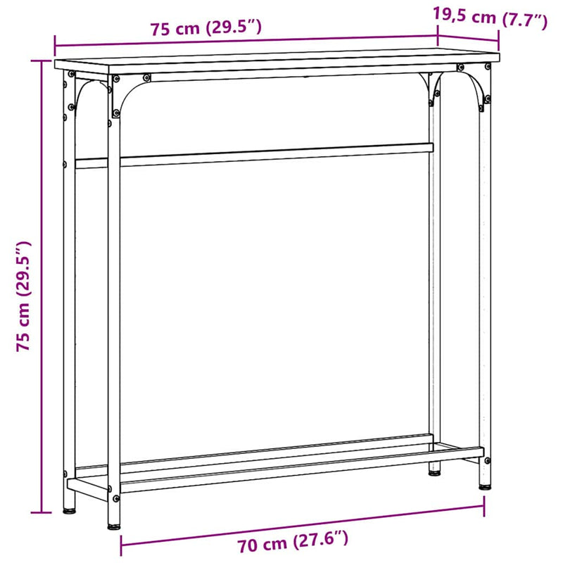 vidaXL Console Table with Shelf Black oak 75 x 19.5 x 75 cm