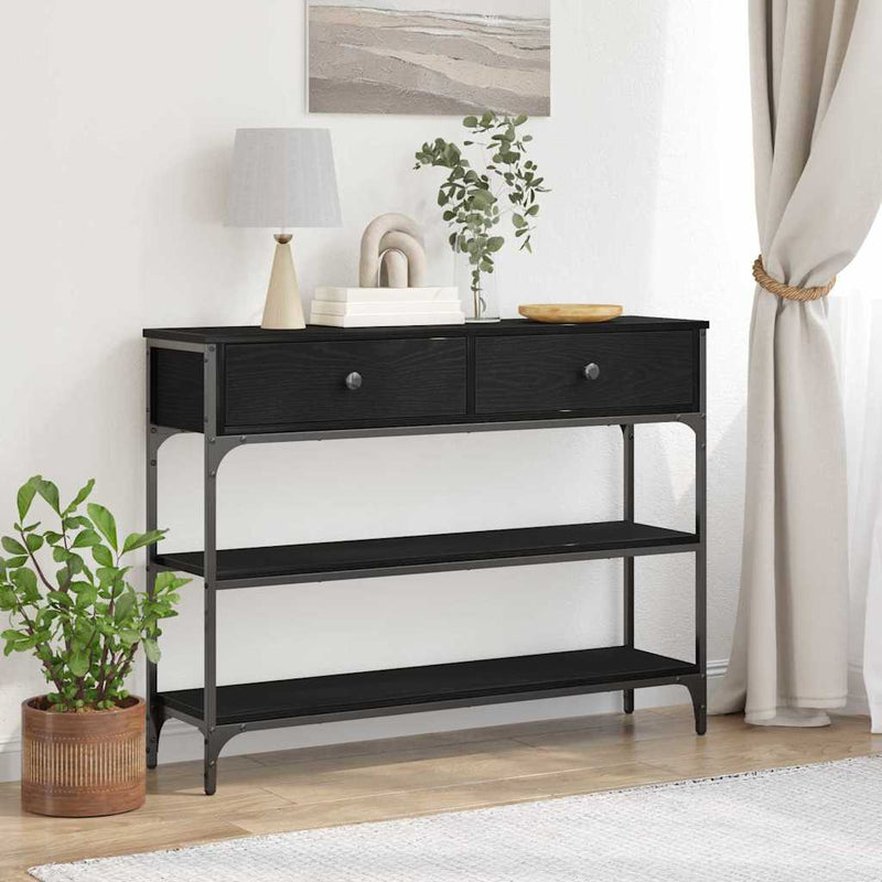 vidaXL Console Table with Drawer with Shelf Black oak 100 x 25 x 75 cm