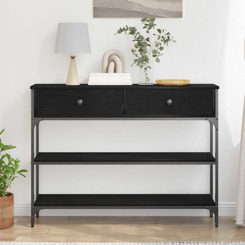 vidaXL Console Table with Drawer with Shelf Black oak 100 x 25 x 75 cm