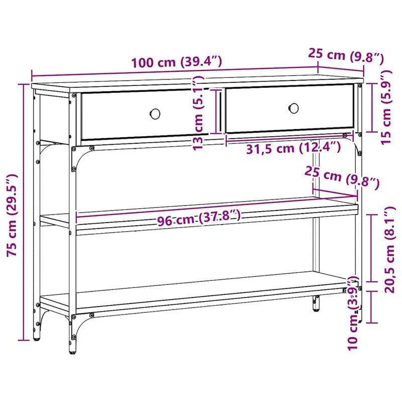 vidaXL Console Table with Drawer with Shelf Black oak 100 x 25 x 75 cm