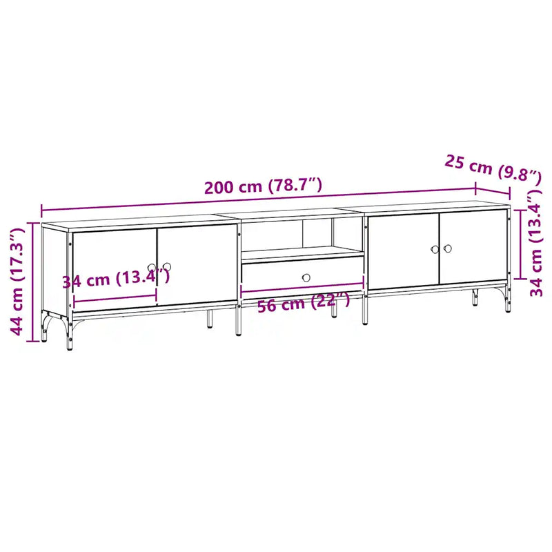 TV Cabinet Black oak 200 x 25 x 44 cm Engineered wood