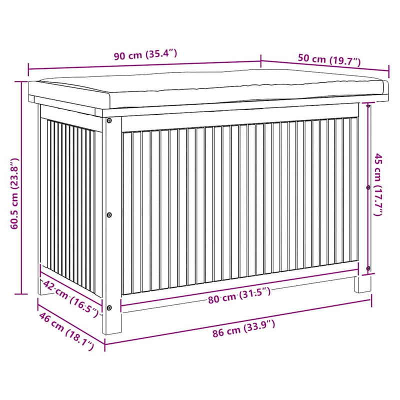 vidaXL Outdoor Cushion Box 90x50x60.5 cm Solid Wood Acacia