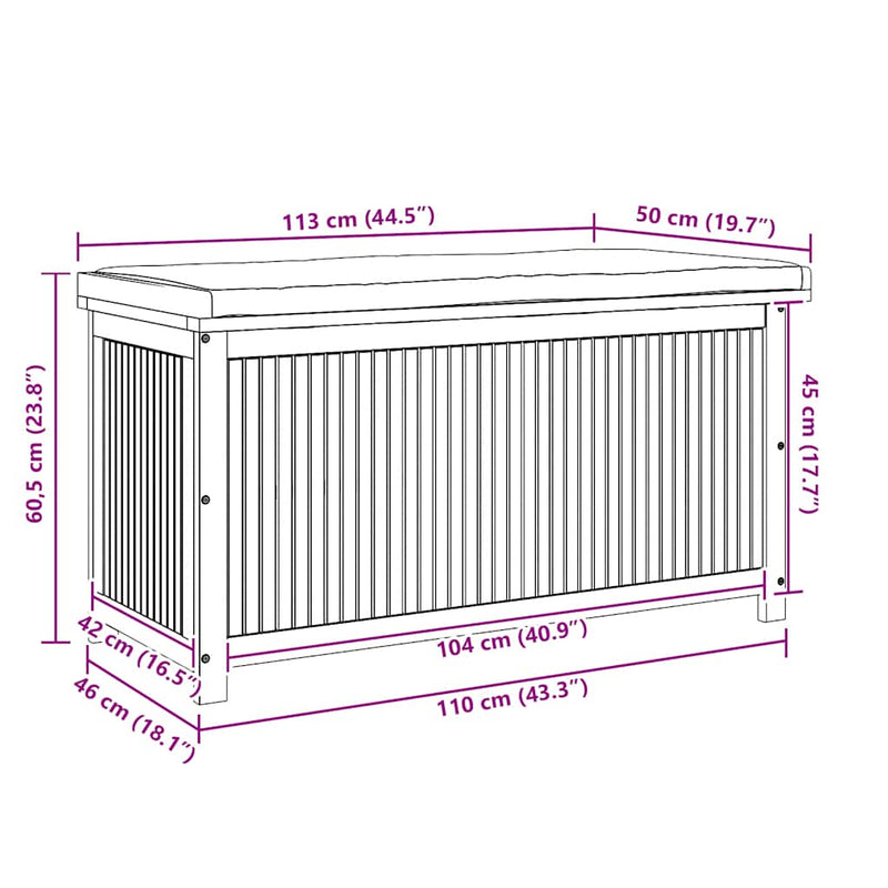 vidaXL Outdoor Cushion Box 113x50x60.5 cm Solid Wood Acacia