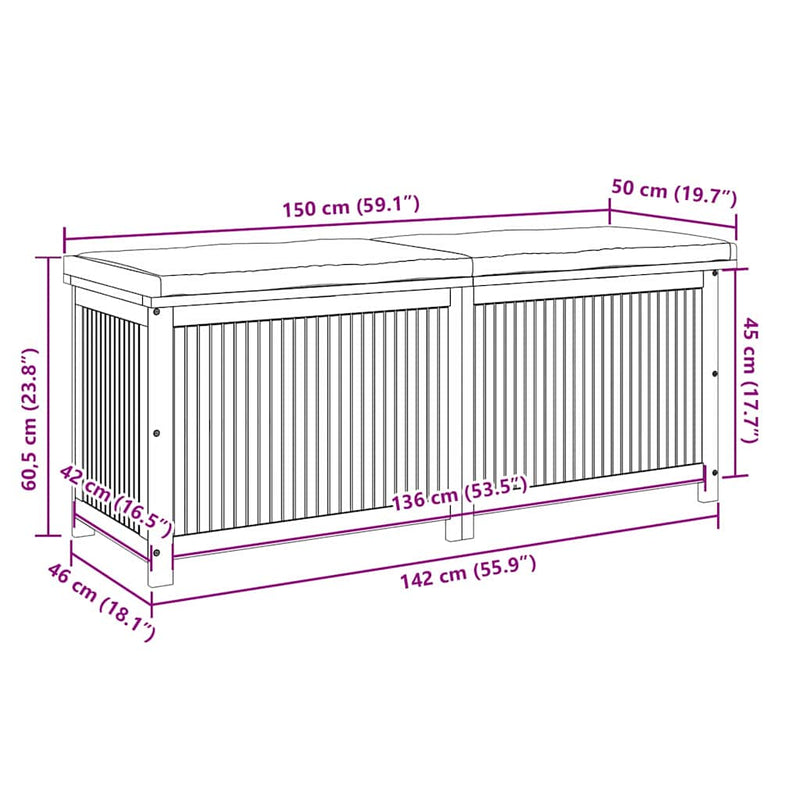 vidaXL Outdoor Cushion Box 150x50x60.5 cm Solid Wood Acacia