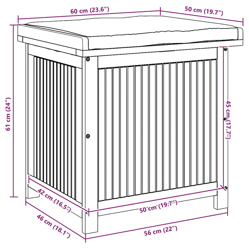 vidaXL Outdoor Cushion Box 60x50x61 cm Solid Wood Acacia