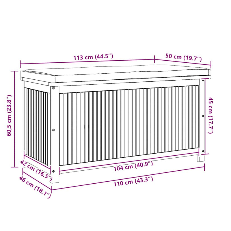 vidaXL Outdoor Cushion Box 113x50x60.5 cm Solid Wood Acacia