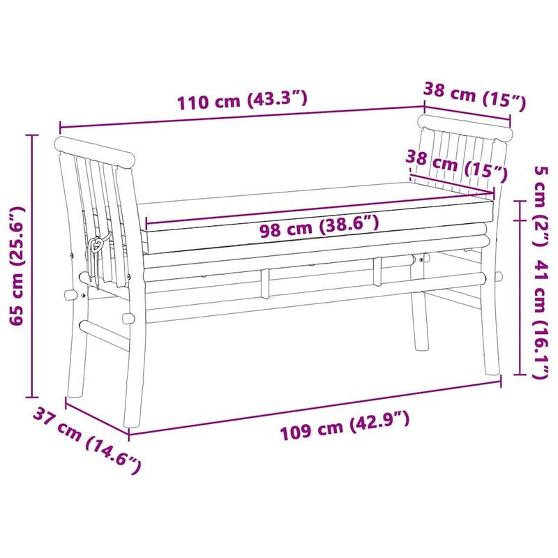 vidaXL Garden Bench with Cushion Brown 110 x 38 x 65cm Bamboo
