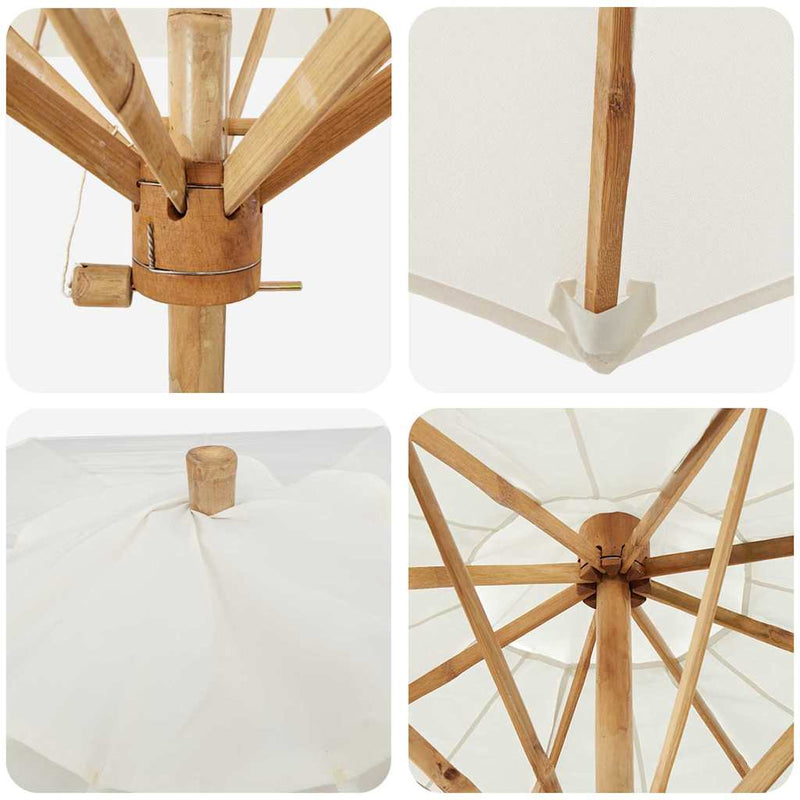 vidaXL Garden Parasol Cream White Ø 270 x 260 cm Bamboo